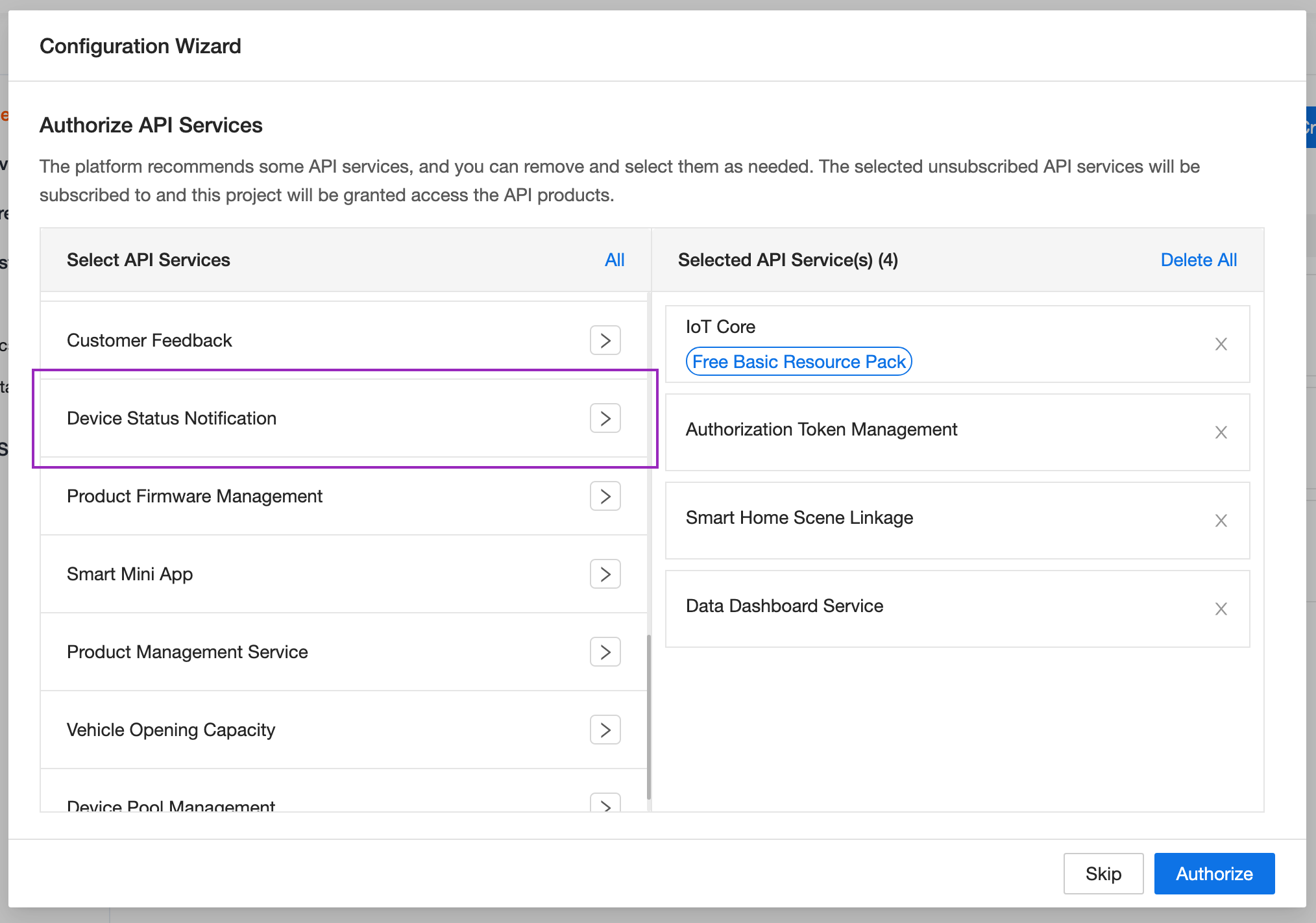 Configuring API services