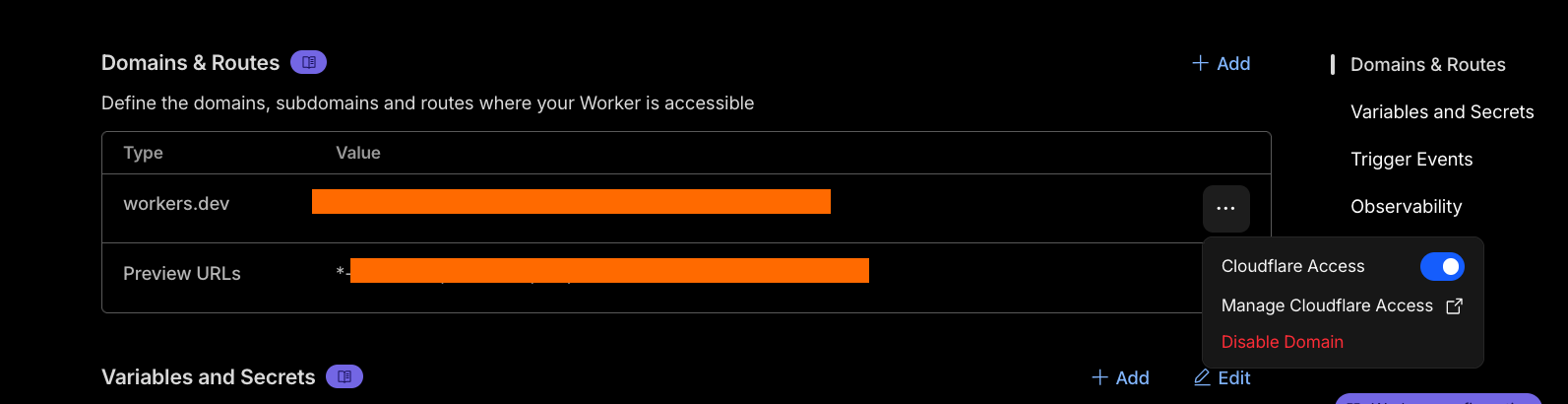 Screenshot of enabling Cloudflare Access for the Worker