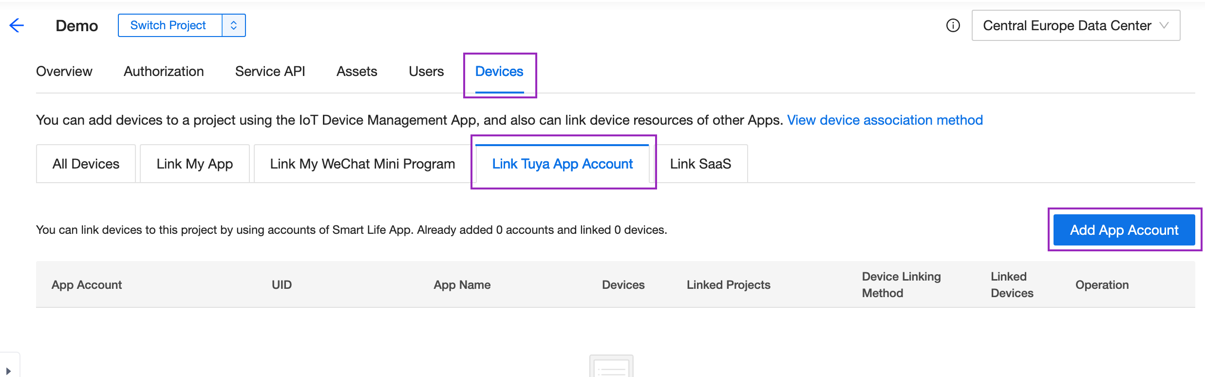 Linking app to the Tuya platform