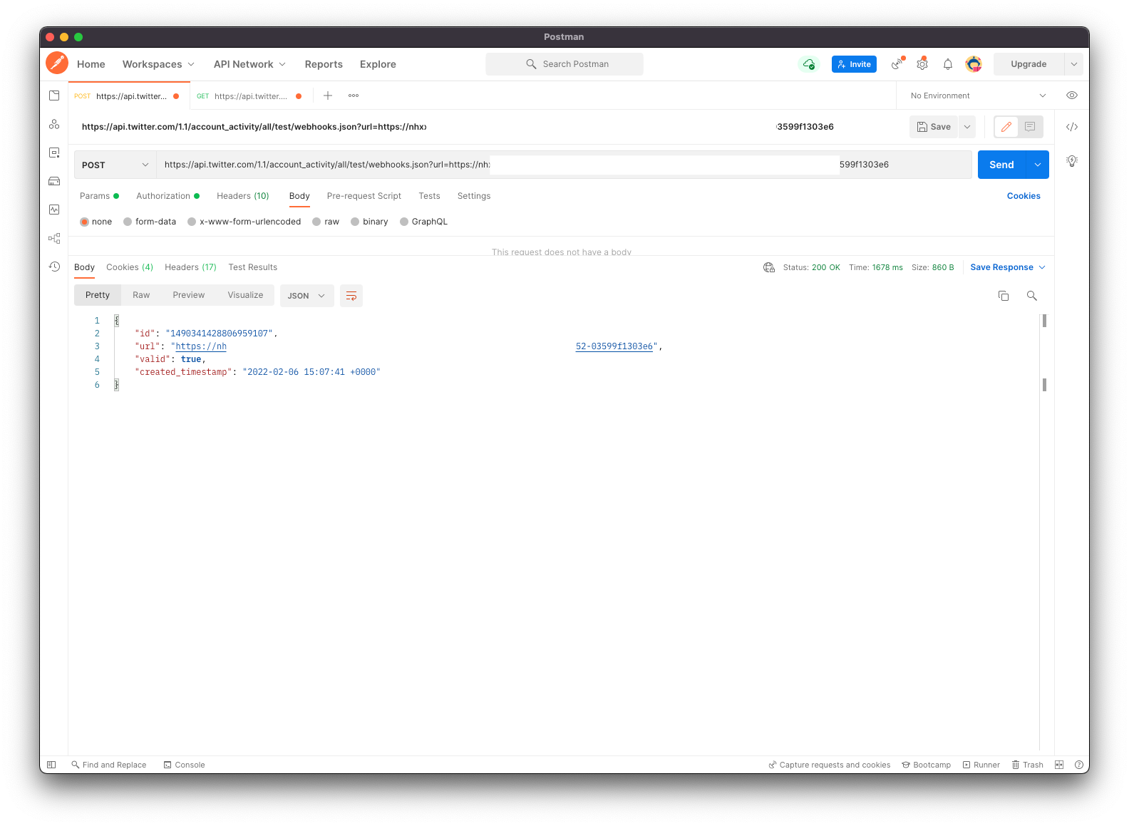 Successful webhook registration