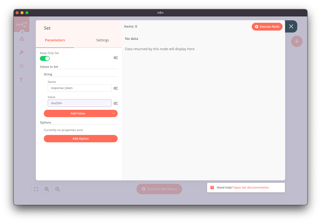 Setting up the Set node