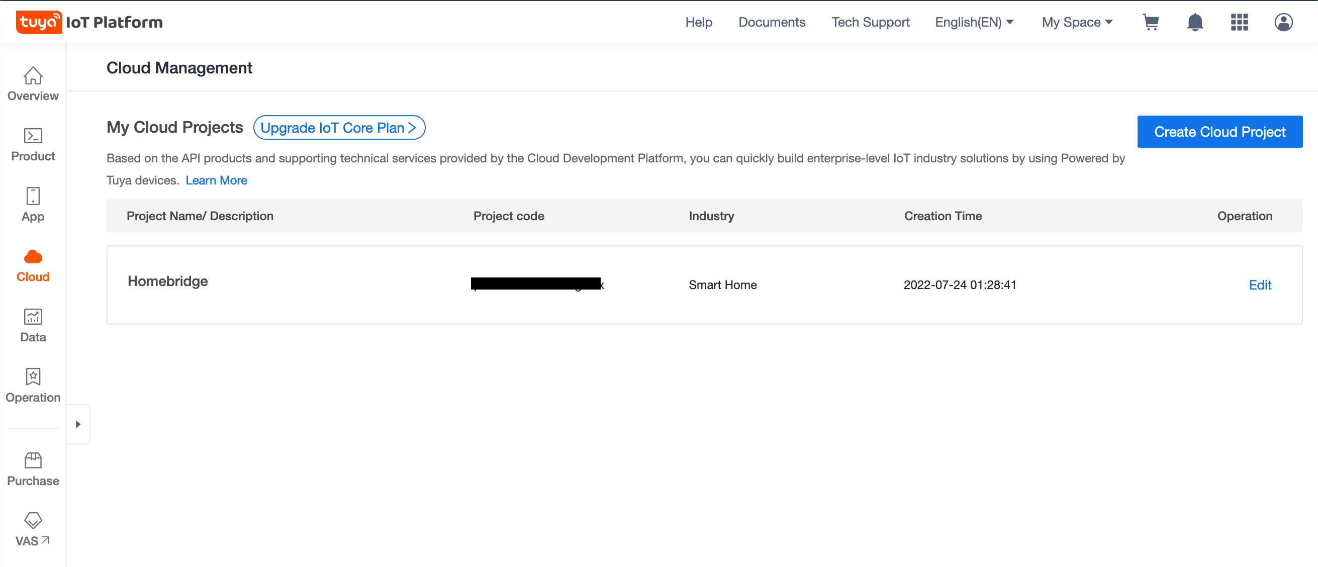 Tuya IoT Developer Platform dashboard